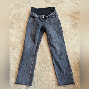 EUC Gap Maternity Vintage Slim Lightwash Black Jeans Distressed Hem Size 29/8R